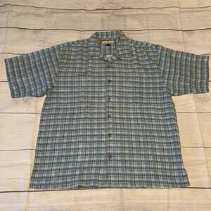 Tommy Bahama Shirt Mens Size Large Short Sleeve Button Up 100% Silk Check